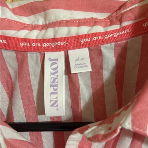 Joyspun Pink and White Striped Button Down Shirt - Picture 2 of 6